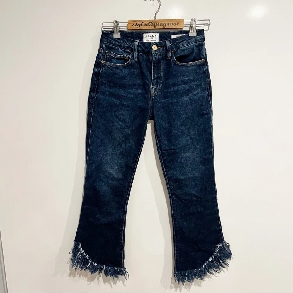 FRAME - Le Crop Mini Boot Jean Shredded Raw Hem in Bayberry